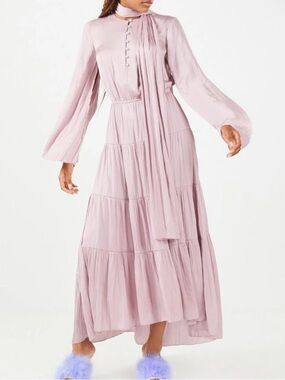 BCBGMAXAZRIA ELISA Tiered Maxi Dress in Dawn Pink with Attached Scarf
